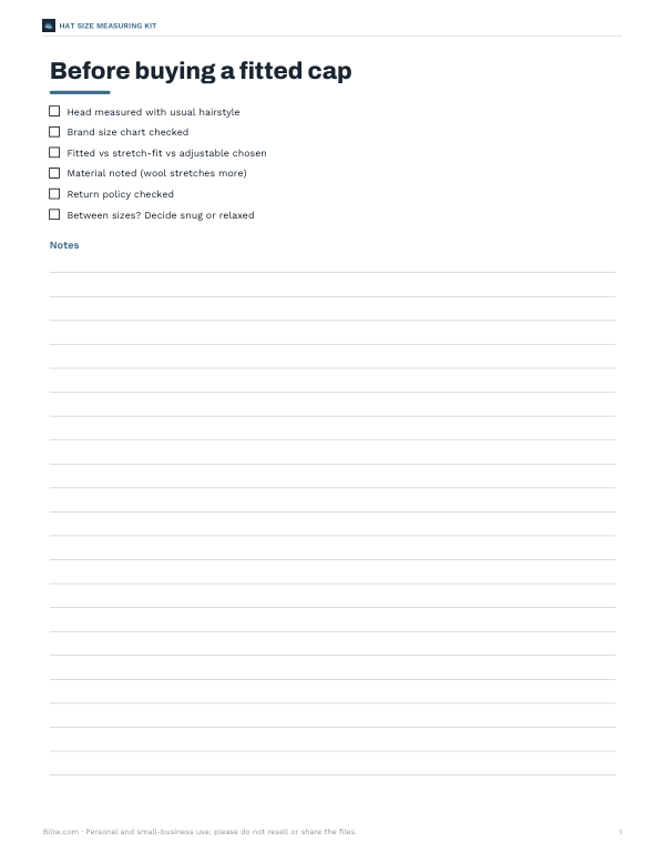 Preview of Printable Fitted Hat Buying Checklist